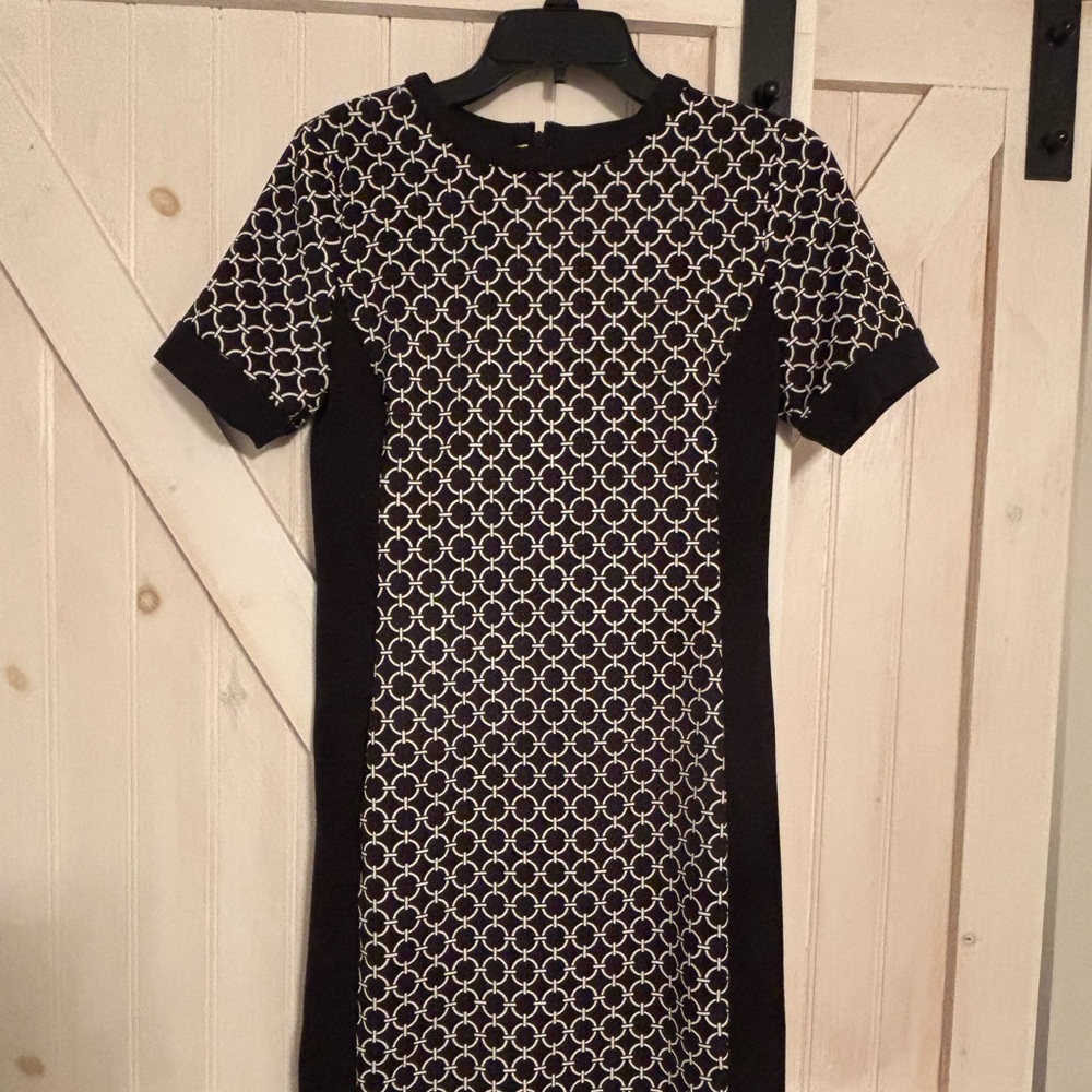 Michael Kors Black and White Circle Pattern Midi Dress